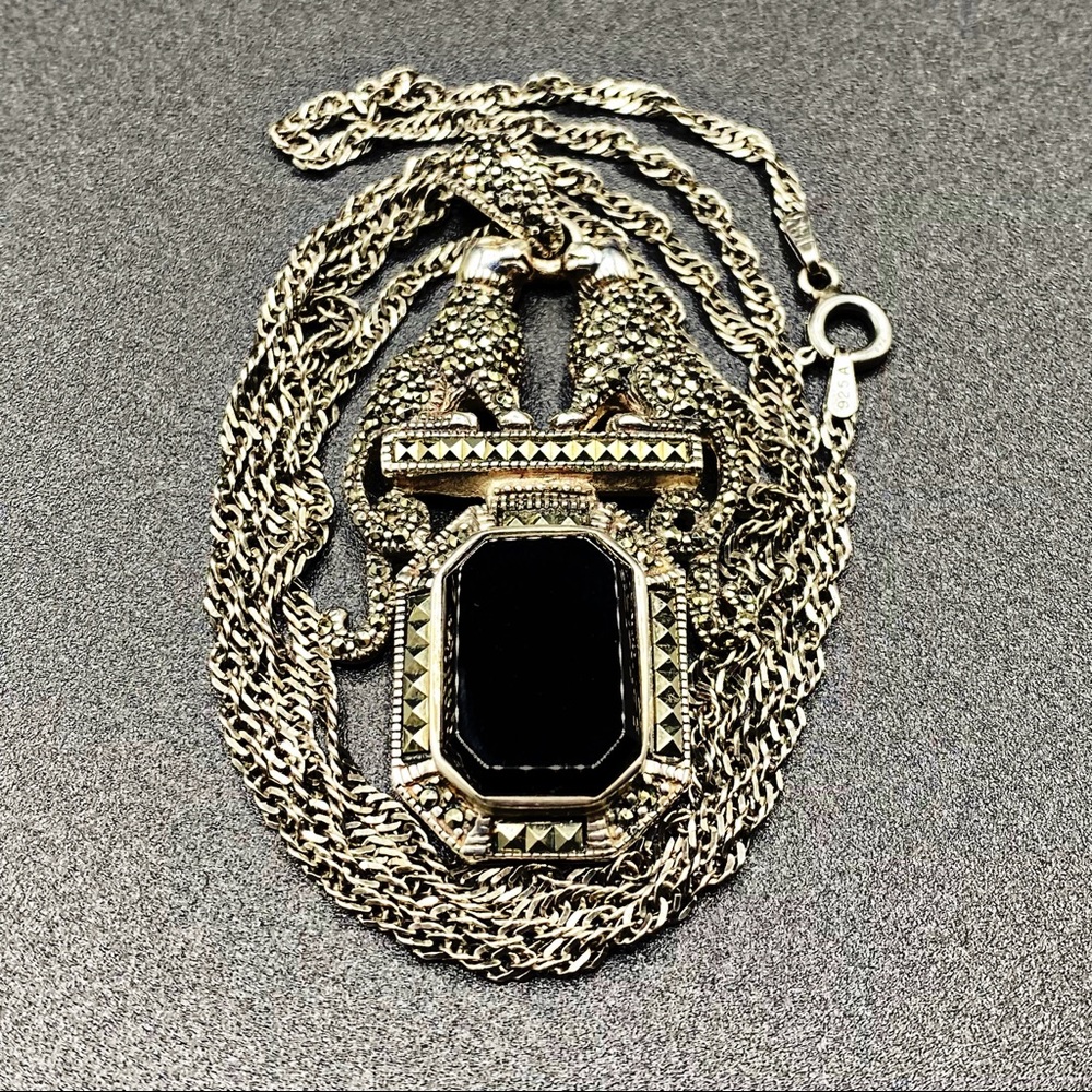 Vintage Silver Marcasite Jaguar Panther Necklace - Picture 10 of 15
